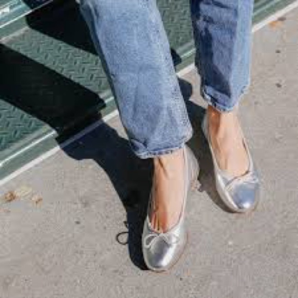 Margaux Silver Ballet Flats Worn Once Box & Dust Bag